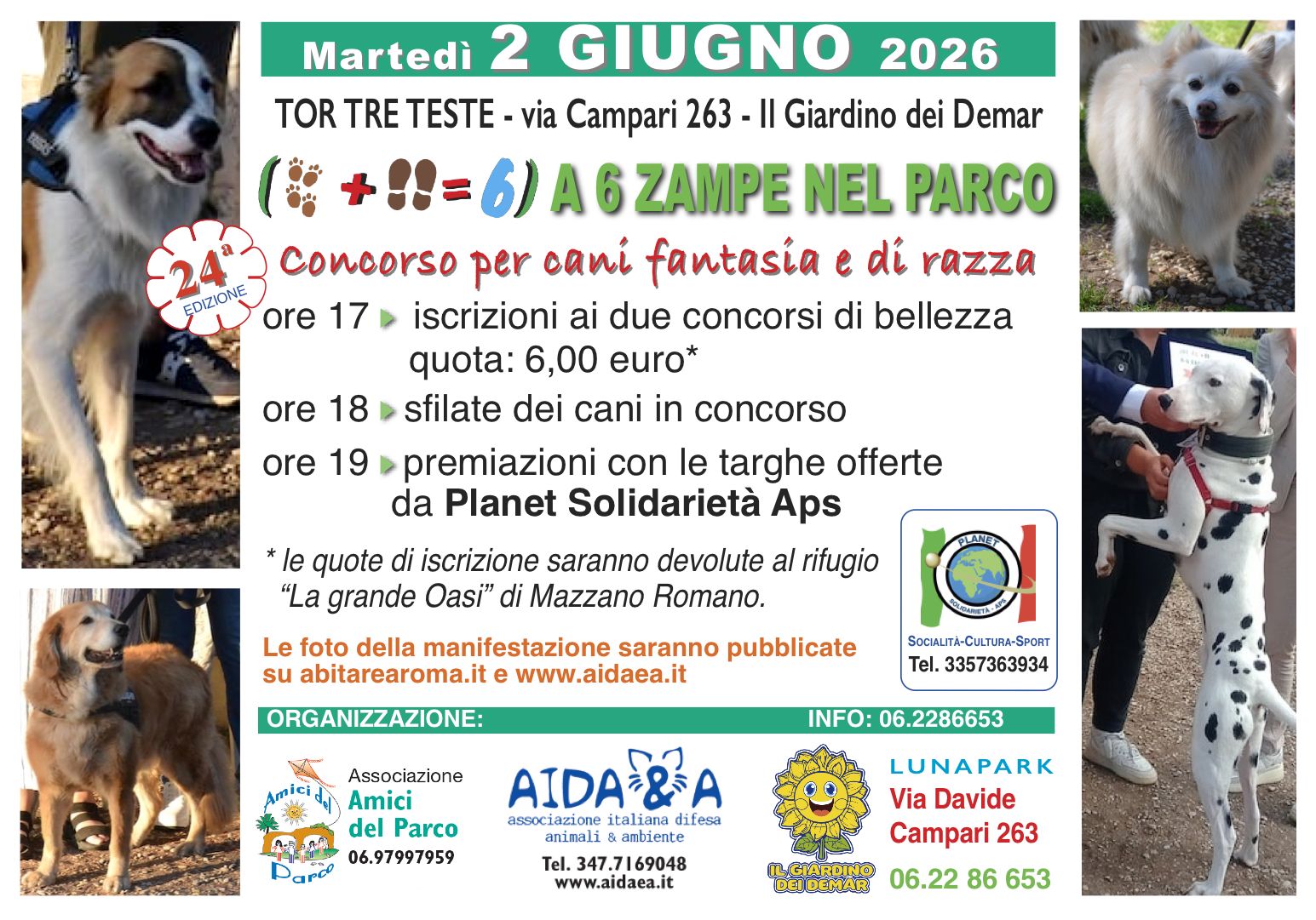 A 6 zampe nel parco – martedì 2 giugno parco tor tre teste
